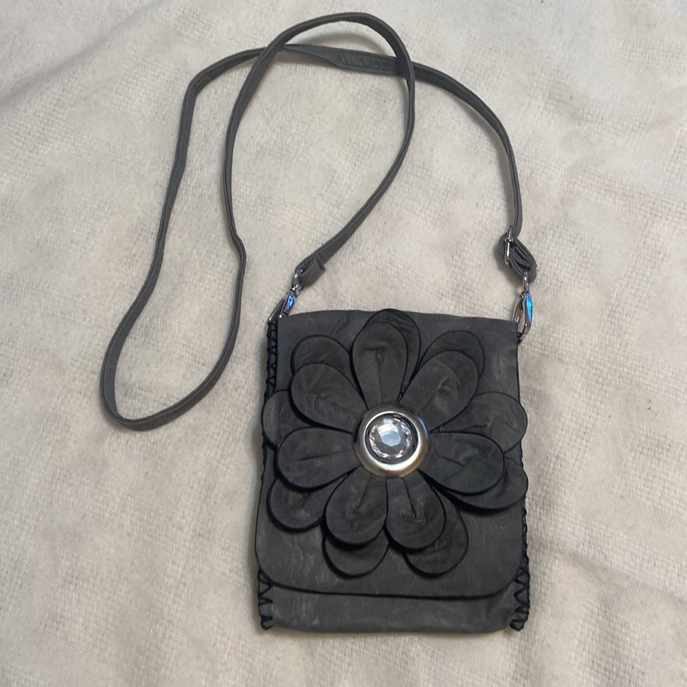 New Floral Rhinestone Grey Crossbody Bag